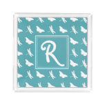 Teal Butterfly and Dragonfly Pattern Monogram Acrylic Tray