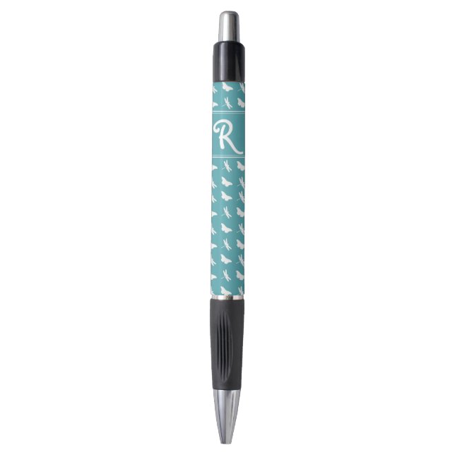 Teal Butterfly and Dragonfly Pattern Pen (Front Vertical)