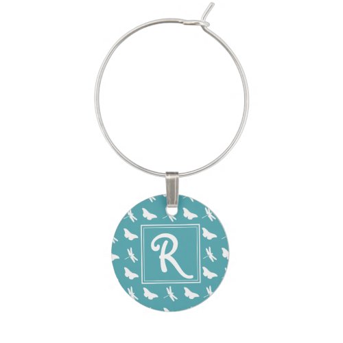Teal Butterfly and Dragonfly Pattern Wine Glass Charm