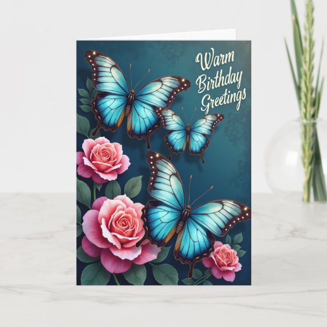 Teal Butterfly Birthday Card (Front)