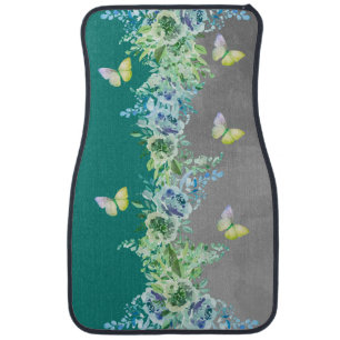 Teal Butterfly Botanical Car Floor Mat