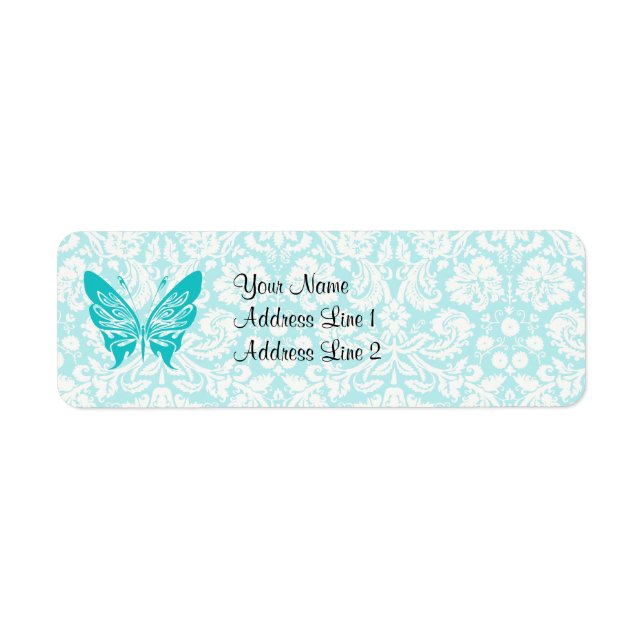 Teal Butterfly; Damask Pattern Label (Front)