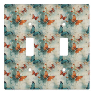 Teal Butterfly English Garden Vintage Floral Light Switch Cover