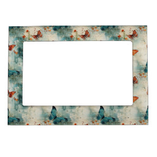Teal Butterfly English Garden Vintage Floral Magnetic Frame