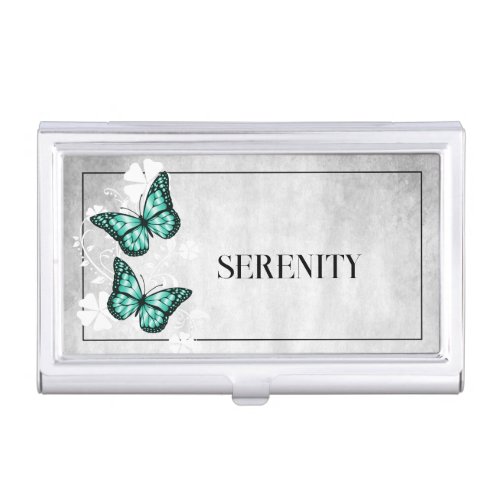 Teal Butterfly Floral Business Card Case