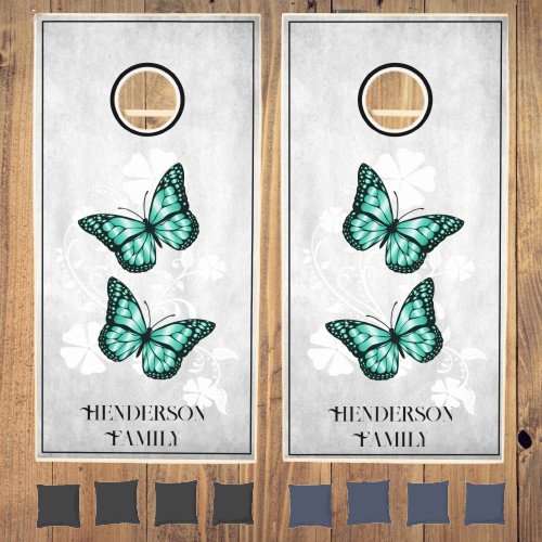 Teal Butterfly Floral Cornhole Set