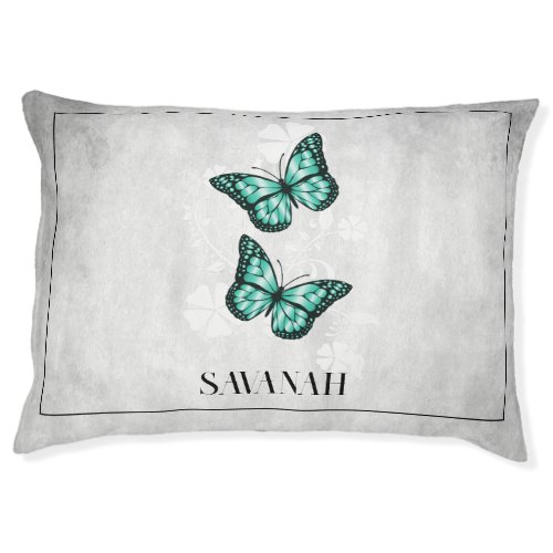 Teal Butterfly Floral Dog Bed