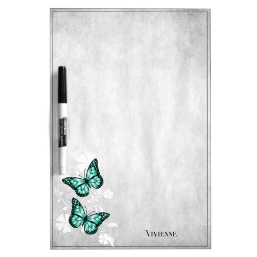 Teal Butterfly Floral Dry Erase Board