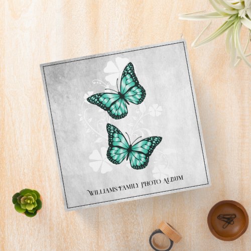 Teal Butterfly Floral Family Photo Album 3 Ring Binder