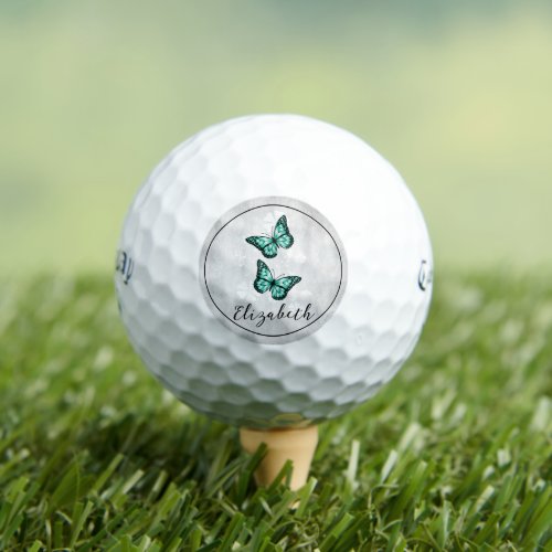 Teal Butterfly Floral Golf Balls