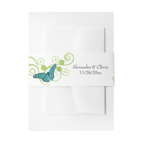 Teal Butterfly Floral Invitation Belly Band