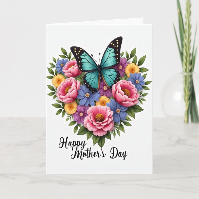 Teal Butterfly Floral Mothers Day Card (Front)