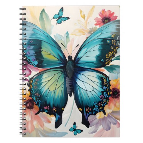 Teal Butterfly Floral Multicolor Art Notebook