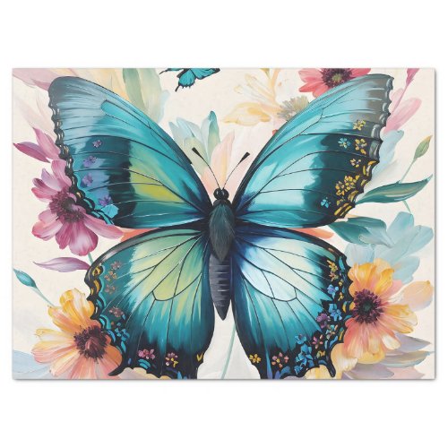 Teal Butterfly Floral Multicolor Art Tissue Paper