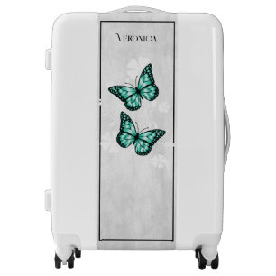 Teal Butterfly Floral Personalized Luggage