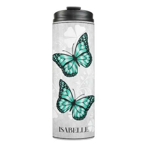 Teal Butterfly Floral Personalized Thermal Tumbler