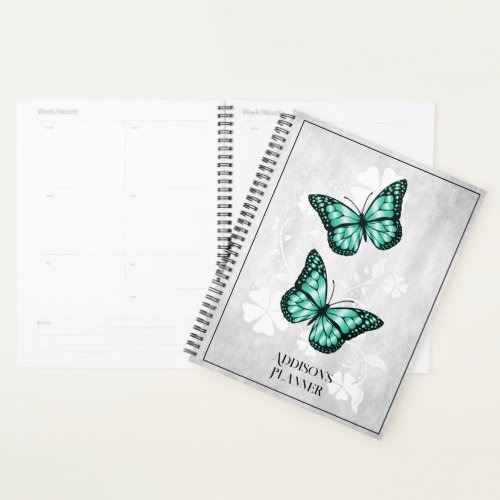 Teal Butterfly Floral Planner