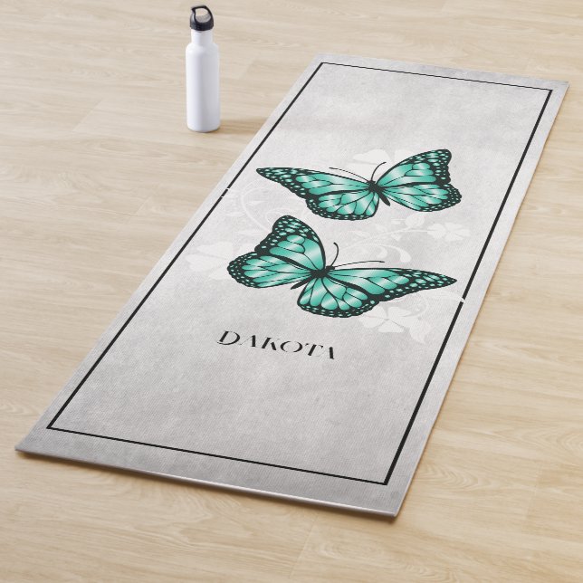 Teal Butterfly Floral Yoga Mat (In Situ)