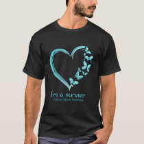 Teal Butterfly He I'M A Survivor Ovarian Cancer Aw T-Shirt