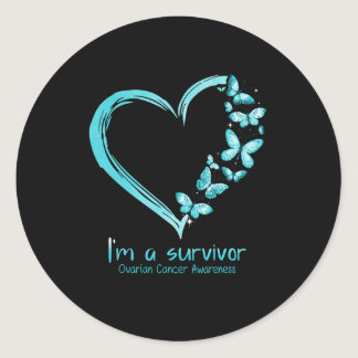 Teal Butterfly Heart I#39;m A Survivor Ovarian Can Classic Round Sticker