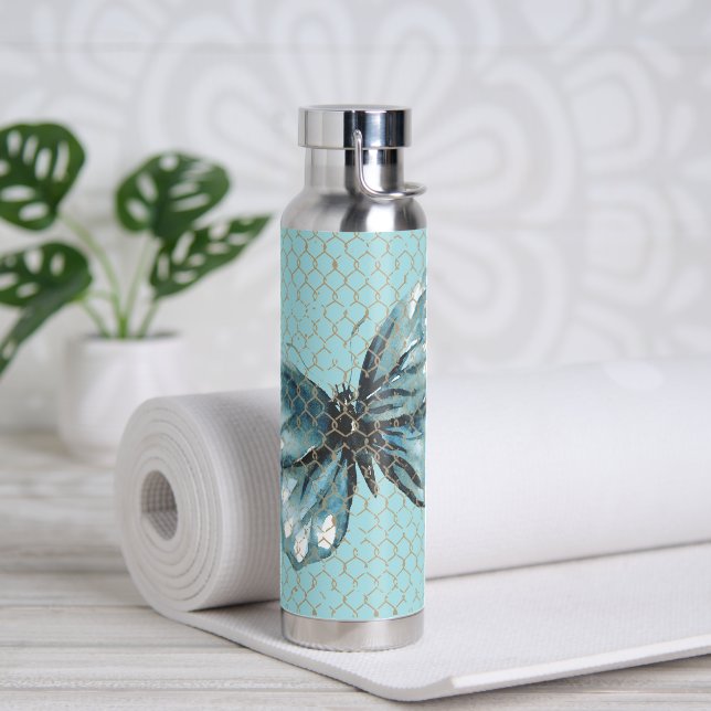 Teal Butterfly in Fence Pattern  Water Bottle (Yoga)