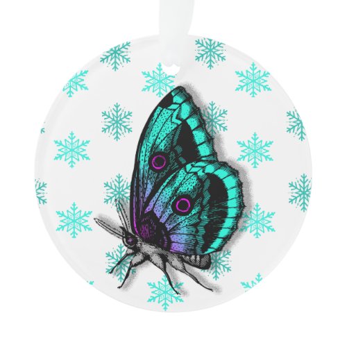Teal Butterfly Personal Message Christmas Keepsake Ornament