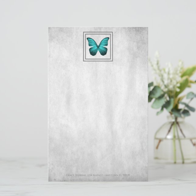 Teal Butterfly Personalized Stationery (Standing Front)
