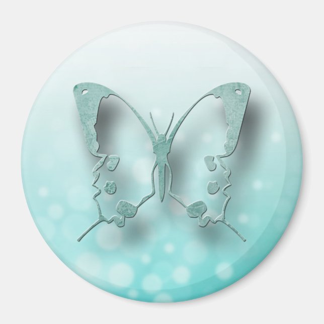Teal Butterfly Refrigerator or Locker Magnet (Front)