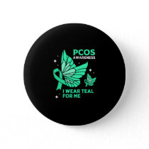 Teal Butterfly Ribbon Pcos I Wear Teal For Me Button