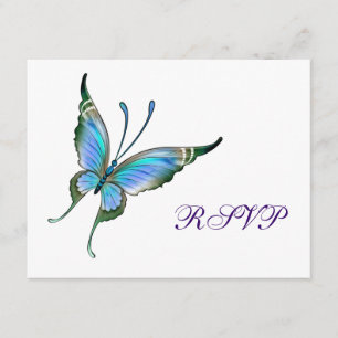 Teal Butterfly RSVP Any Color Background Card