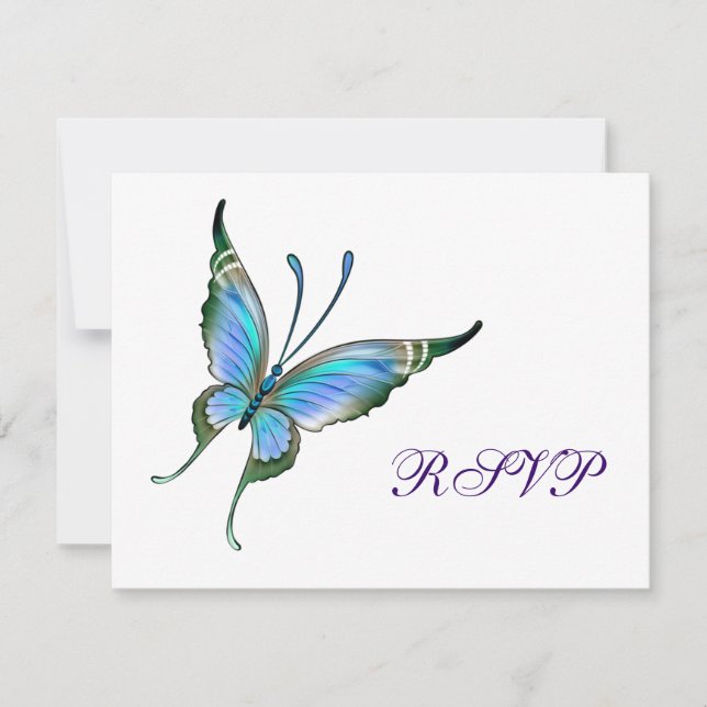 Teal Butterfly RSVP Any Color Background Card (Front)