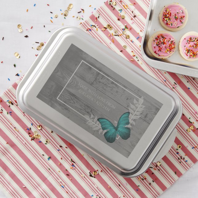 Teal Butterfly Rustic Cake Pan (In Situ)