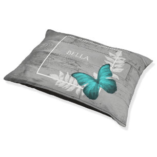 Teal Butterfly Rustic Dog Bed