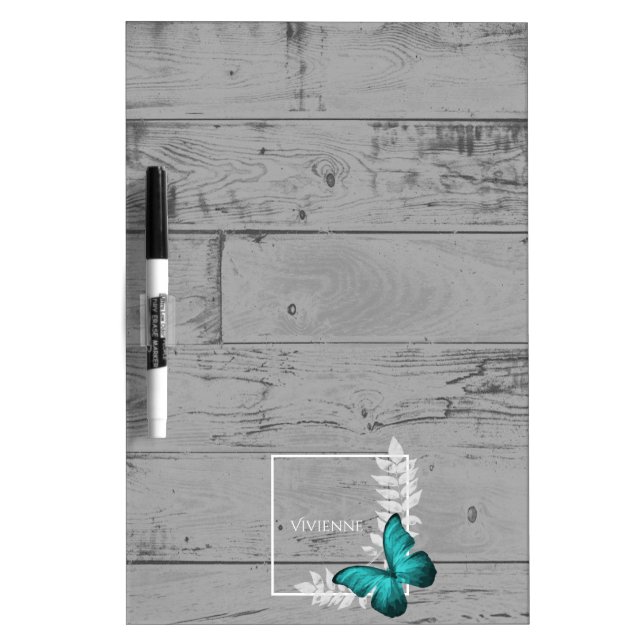 Teal Butterfly Rustic Dry Erase Board (Front)