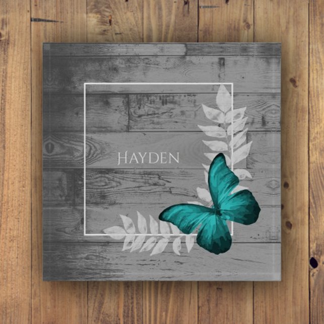 Teal Butterfly Rustic Paperweight (Teal Butterfly Rustic Personalized Paperweight)