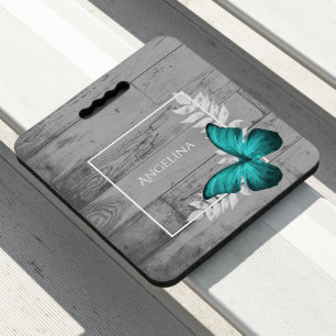 Teal Butterfly Rustic Seat Cushion