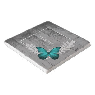 Teal Butterfly Rustic Trivet