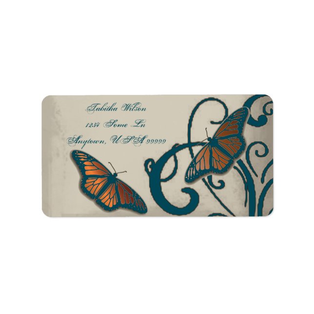 Teal Butterfly Swirl Address Label (Front)