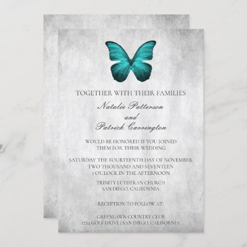 Teal Butterfly Wedding Invitation