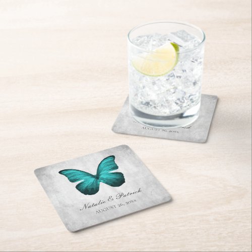 Teal Butterfly Wedding Paper Coasters