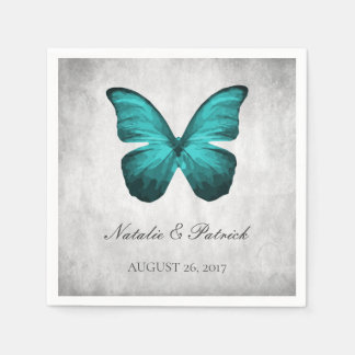 Teal Butterfly Wedding Paper Napkins
