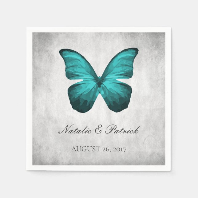 Teal Butterfly Wedding Paper Napkins (Front)