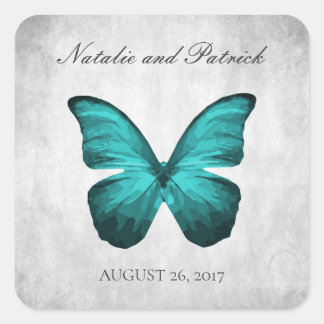 Teal Butterfly Wedding Stickers