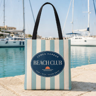 Teal Cabana Stripe Beach Tote Bag