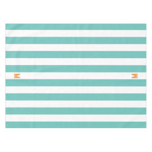 Teal Cabana Stripe & Personalized Orange Monogram Tablecloth