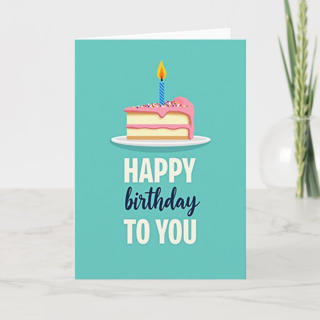 Teal Cake Birthday Wish Card (Front)