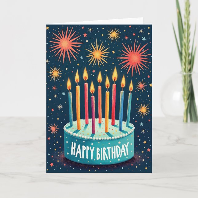 Teal Cake Confetti Birthday Card (Front)