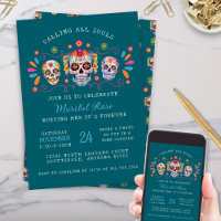 Teal Caladera Day of the Dead Sugar Skull Birthday