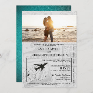 Teal California Passport Wedding Invitation