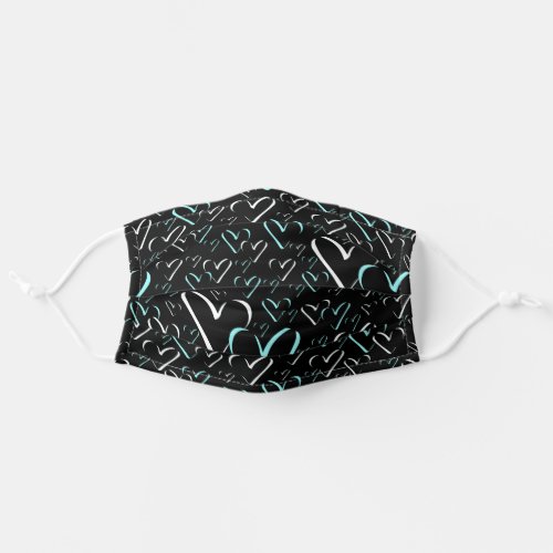 Teal Calligraphic Minimalist Heart Shapes Hearts Adult Cloth Face Mask